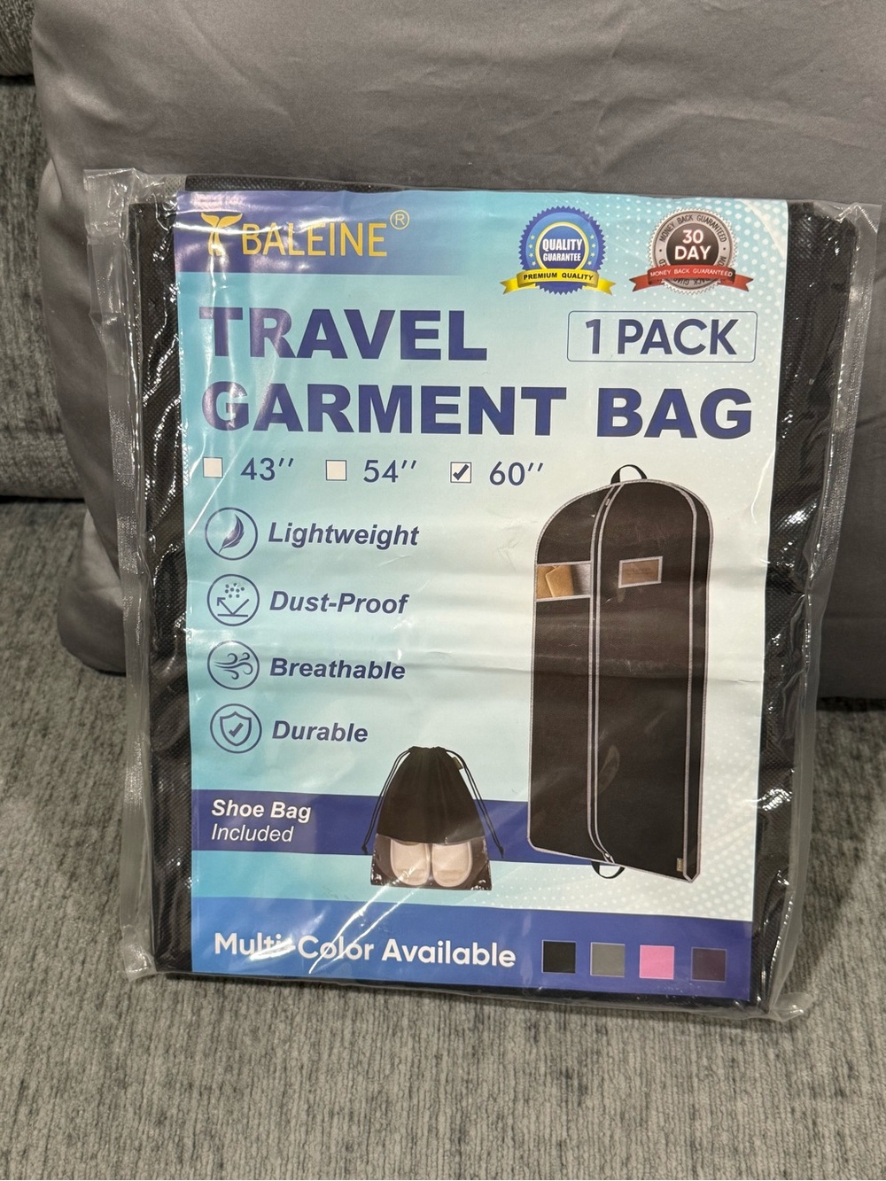 Baleine Black Travel Garment Bag - 60" shoe bag included